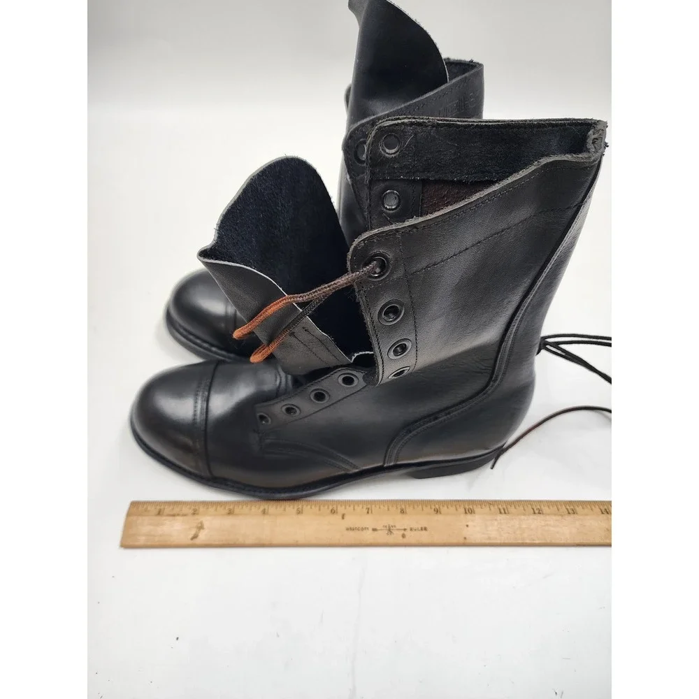 Vintage Black Leather Military Paratrooper Combat Boots Cap Toe Mens Size 8 R